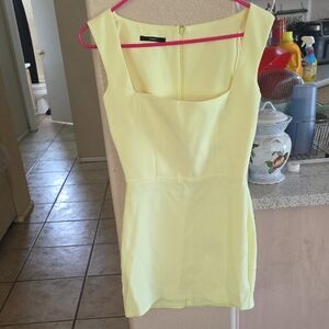 Alex Perry Lemon Yellow Square-Neck Mini Dress